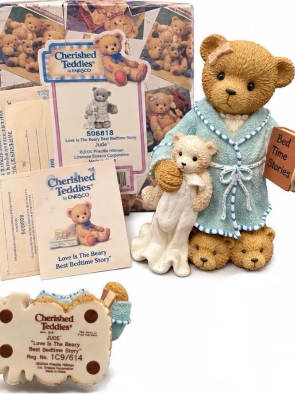 Enesco Cherished Teddies Jude Trinket Figurine in Light Blue and Tan